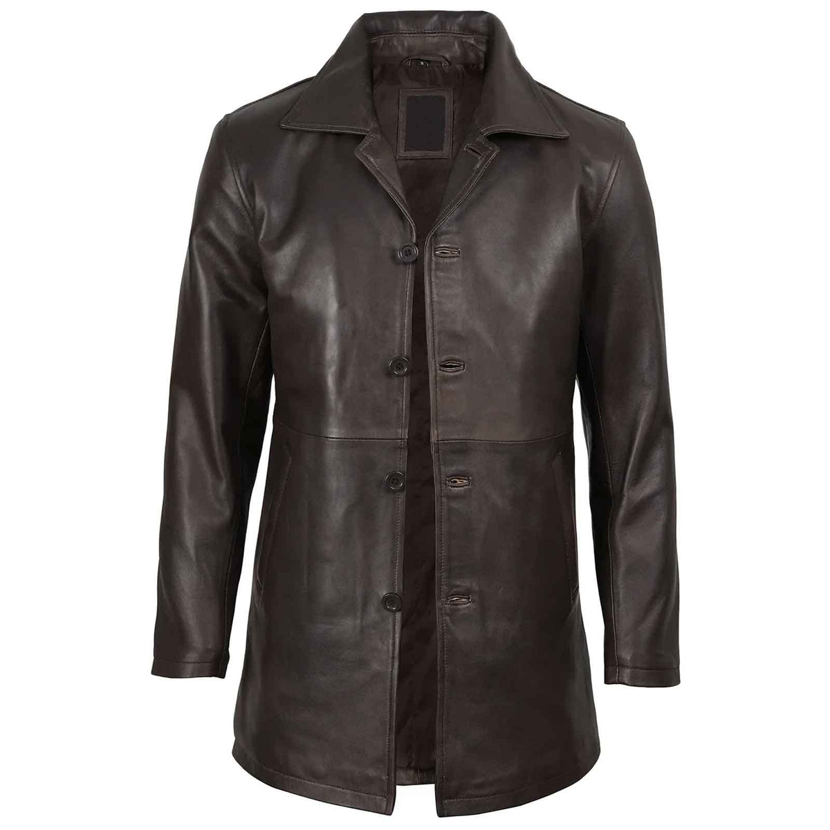 Handmade Vintage Men's Distressed Dark Brown Real Leather Car Coat | Regals Leather