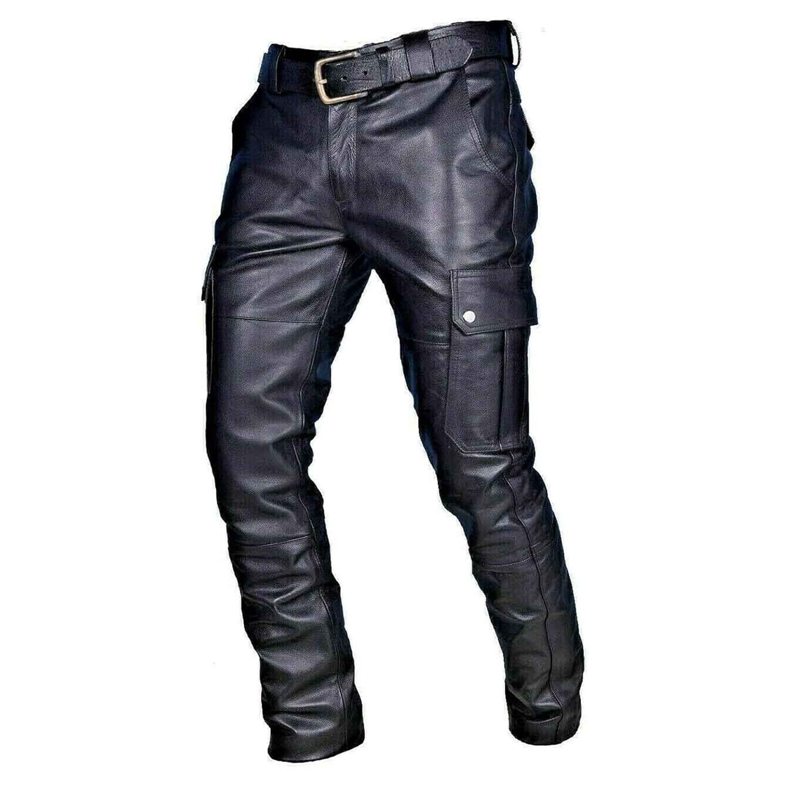Men's Steampunk Stretchy Faux Leather Pants Slim Fit Motorcycle Biker Fashion Pants