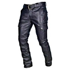 Men's Steampunk Stretchy Faux Leather Pants Slim Fit Motorcycle Biker Fashion Pants