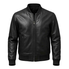 Men’s Slim Fit Black Leather Bomber Jacket – Timeless Handcrafted Fashion