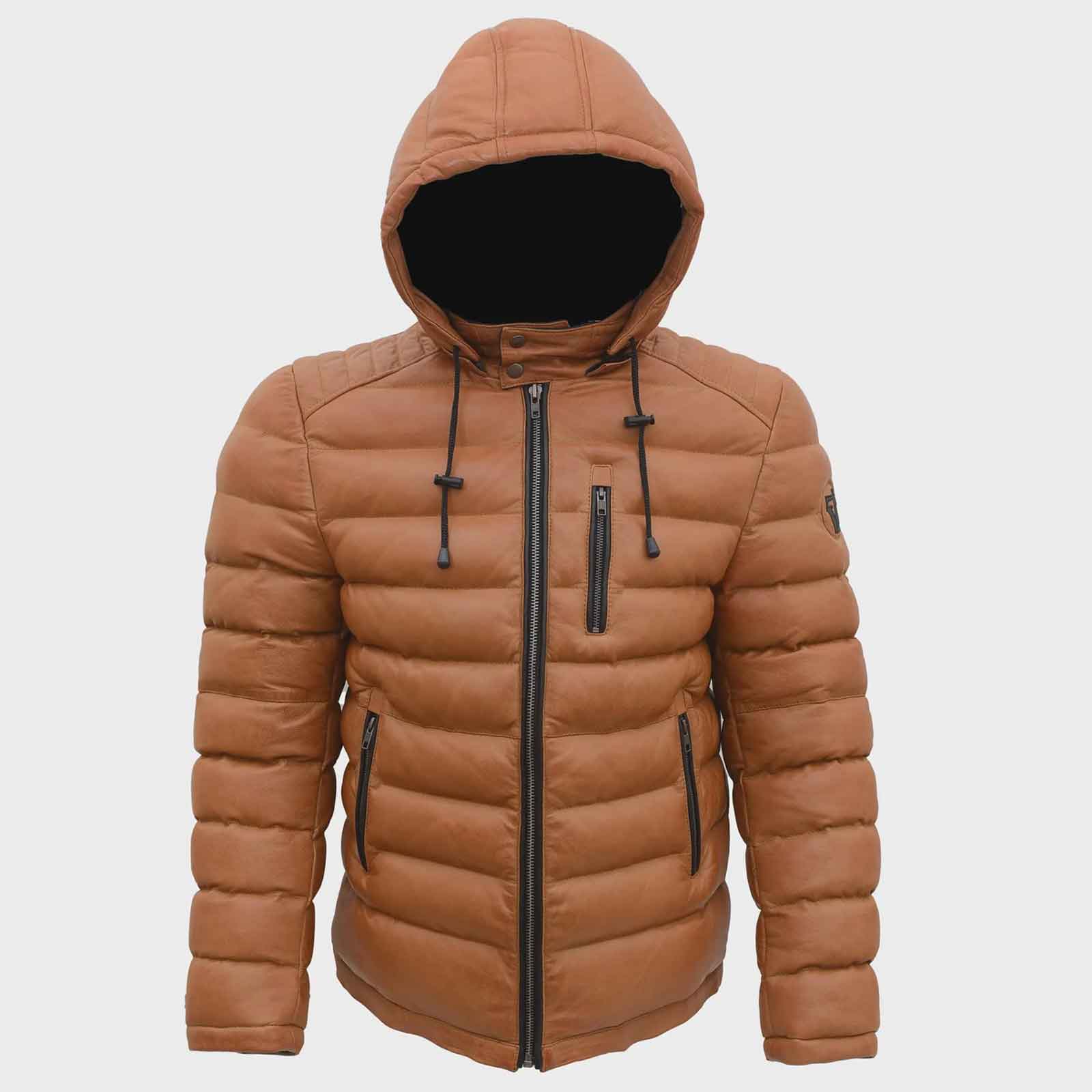 Regals Leather Men’s Wax Bubble Winter Jacket – Sustainable Sheep Wax Fabric, Removable Hood, Brown
