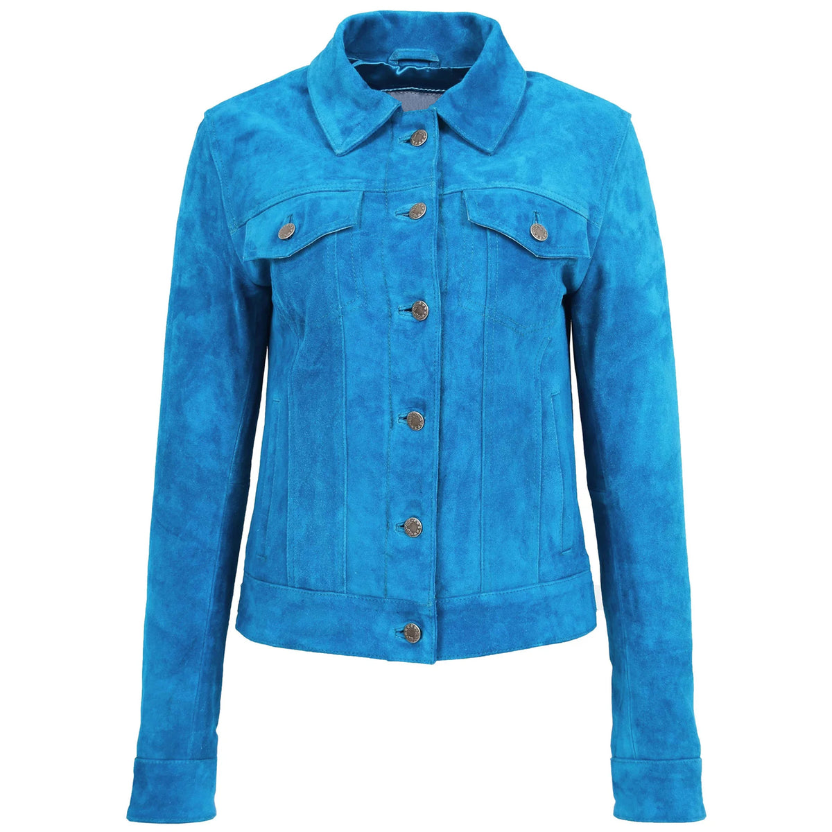 Women's Teal Blue Suede Trucker Jacket – Alma Soft Genuine Suede Vintage Style