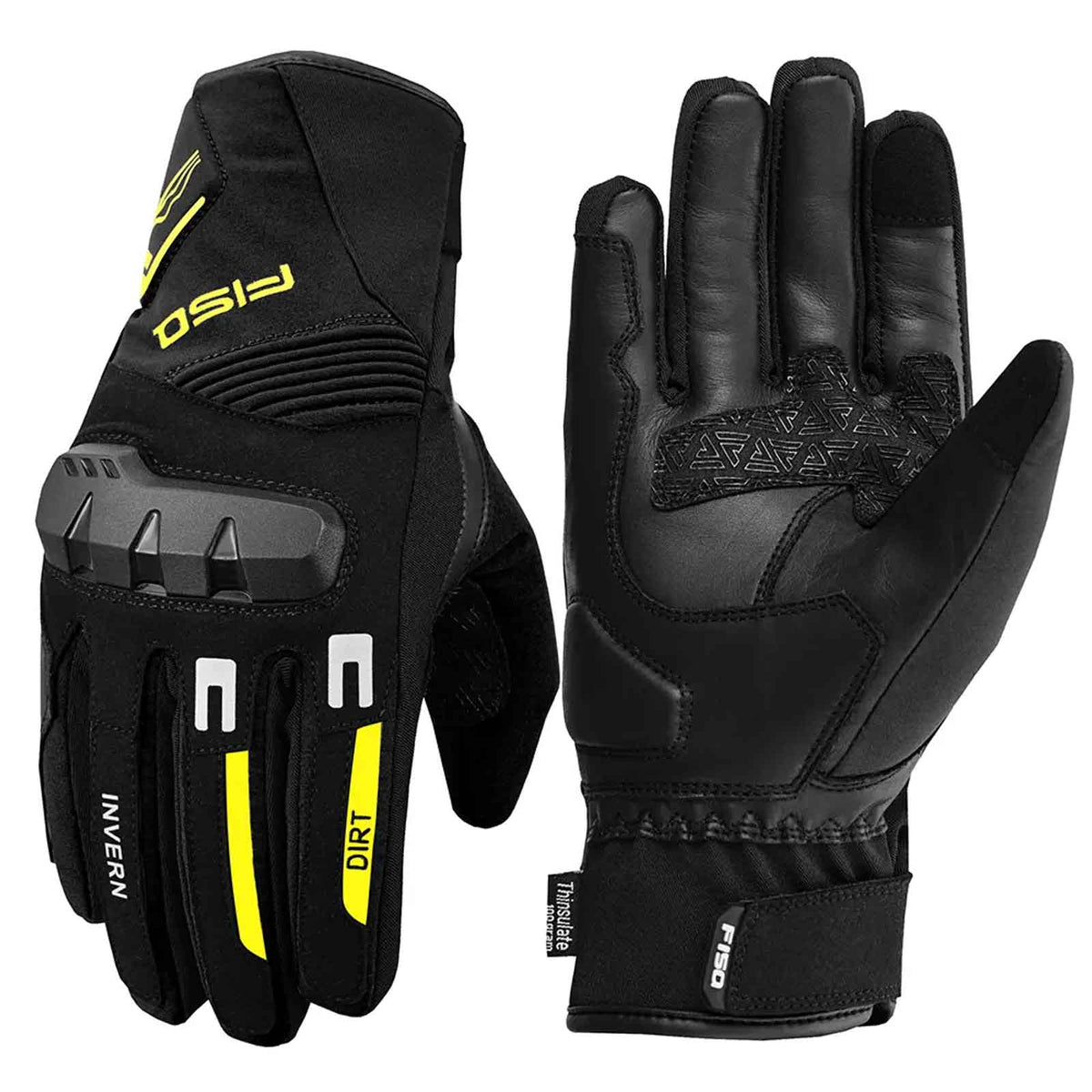 Guantes Fluorescentes Amarillos de Invierno FISA Dirt – Guantes de Moto Impermeables Aislados de Alta Visibilidad