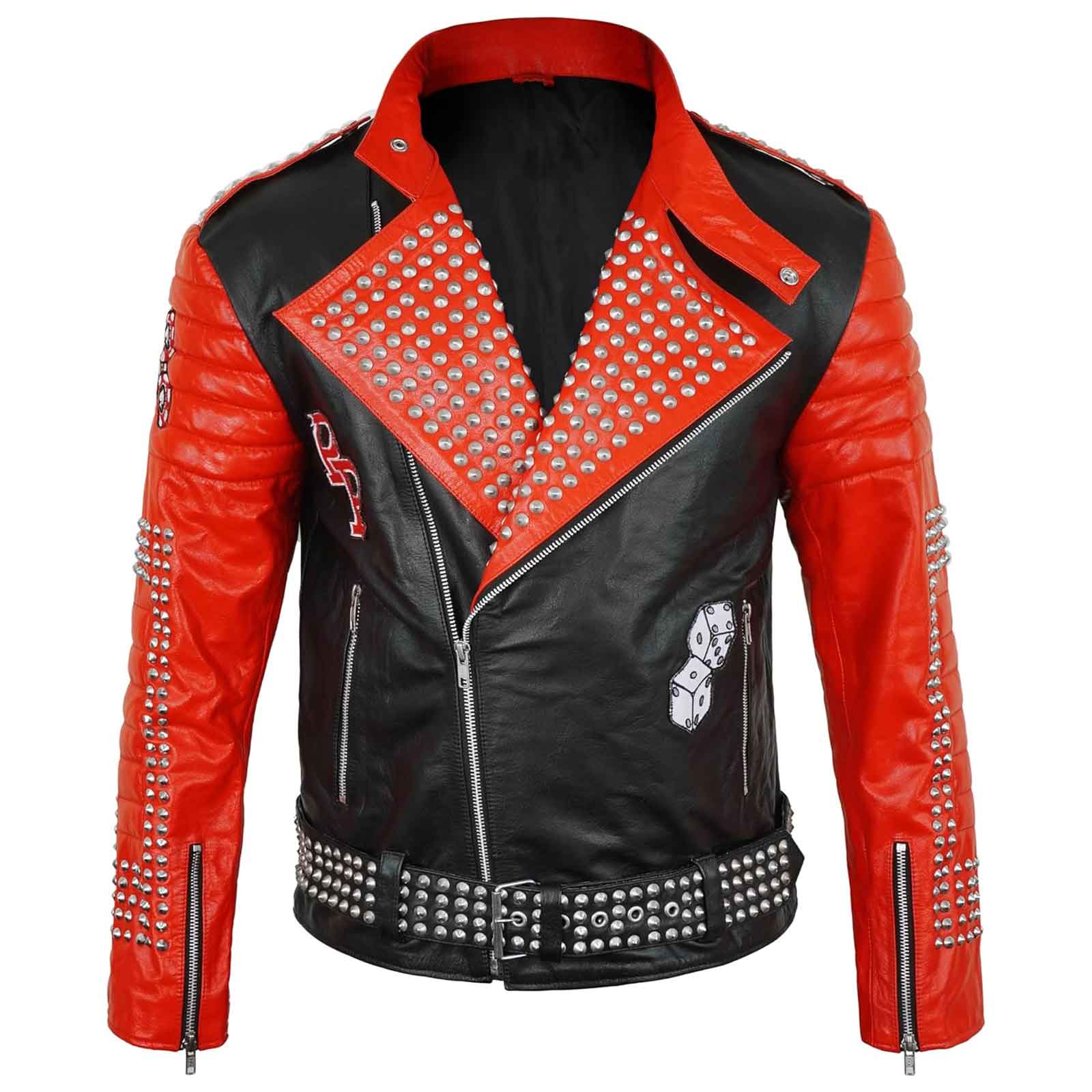 Mens Brando Studded Jacket Black Motorcycle Rock Punk Spiked Brando Biker Genuine Leather Jacket