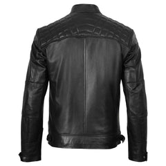 Johnson Men's Quilted Vintage Biker Style Black Genuine Leather Jacket