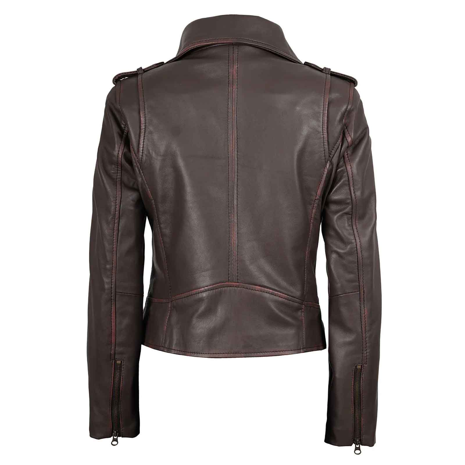 Regals Leather Vintage Women's Dark Brown Asymmetrical Leather Jacket