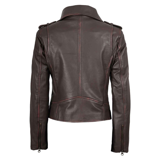 Regals Leather Vintage Women's Dark Brown Asymmetrical Leather Jacket