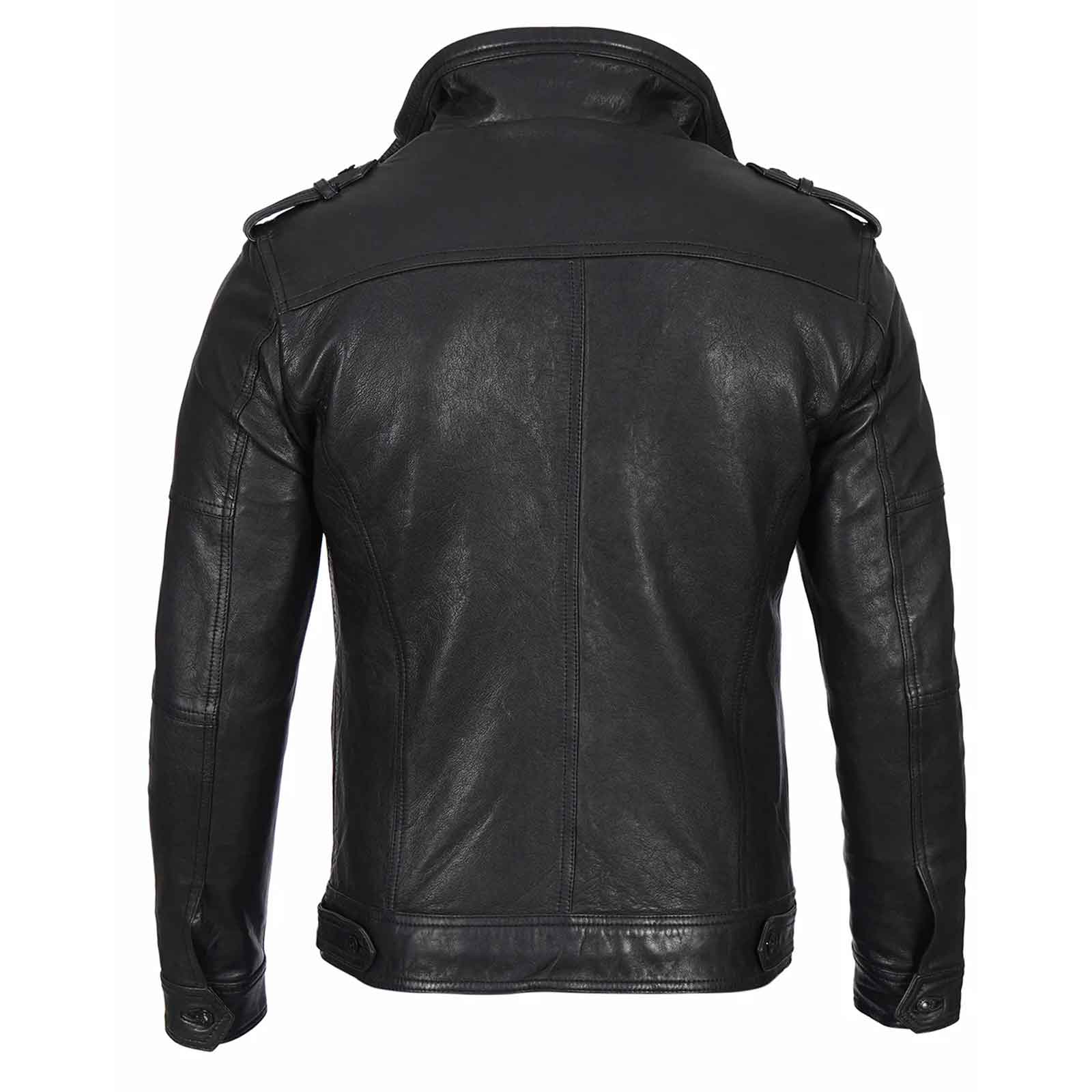 Regals Leather Men's Black Waxed Cafe Racer Style Lambskin Leather Jacket