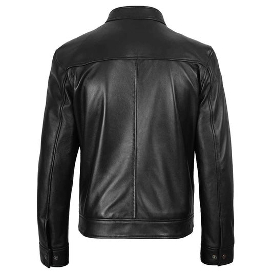 Regals Leather Owen Men's Black Cafe Racer Style Lambskin Leather Jacket