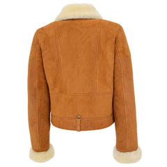Regals Leather Women’s Sheepskin Aviator Pilot Jacket in Tan White