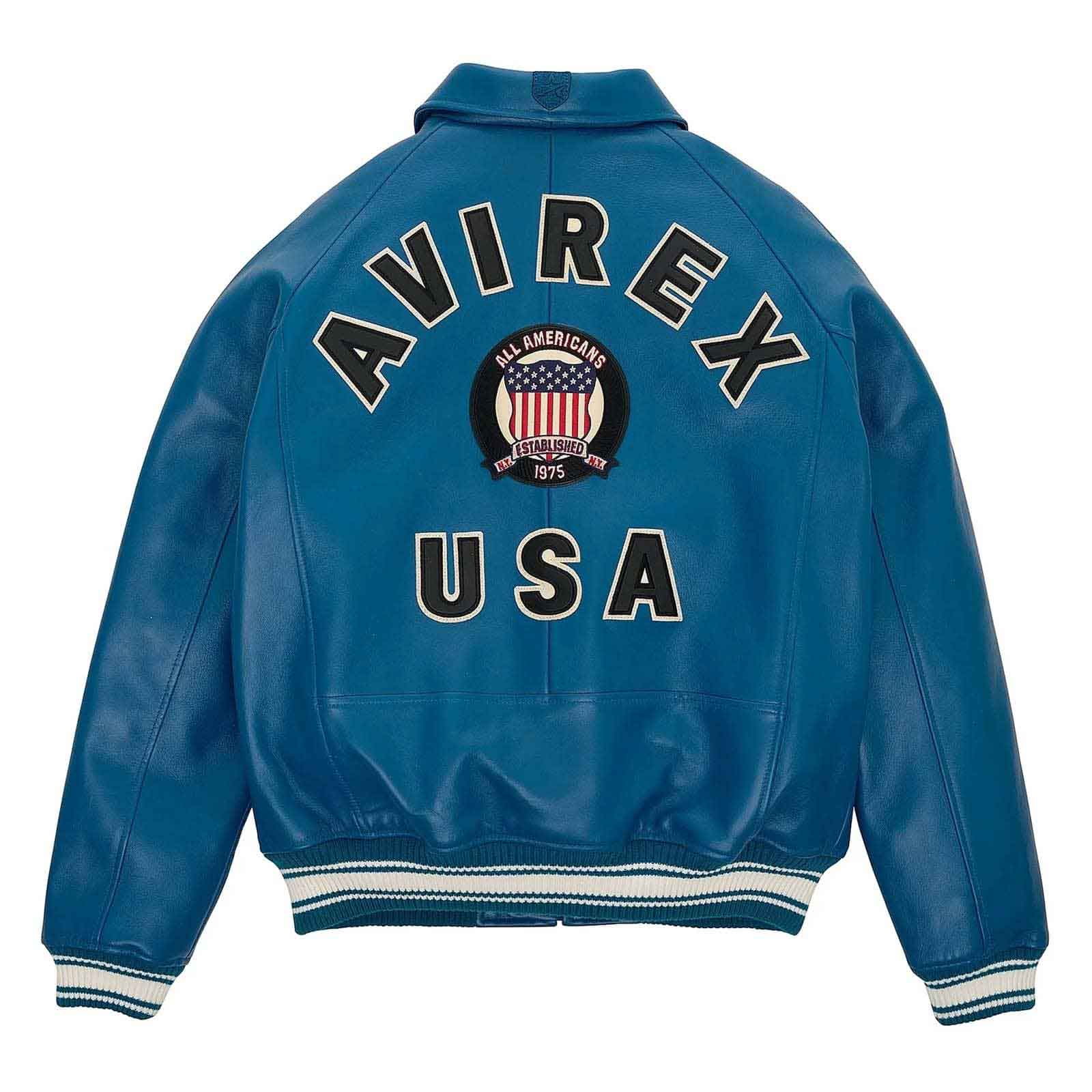 Top Quality Men’s Avirex Leather Jacket Dark Blue Leather Bomber Pilot Jacket