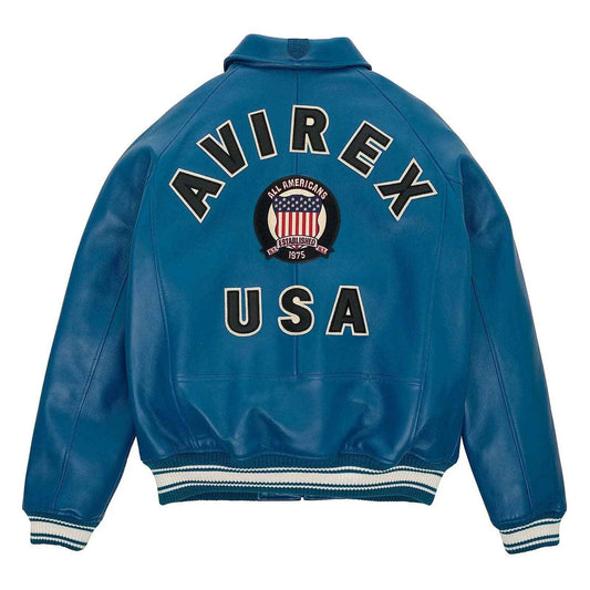 Top Quality Men’s Avirex Leather Jacket Dark Blue Leather Bomber Pilot Jacket