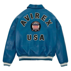 Top Quality Men’s Avirex Leather Jacket Dark Blue Leather Bomber Pilot Jacket