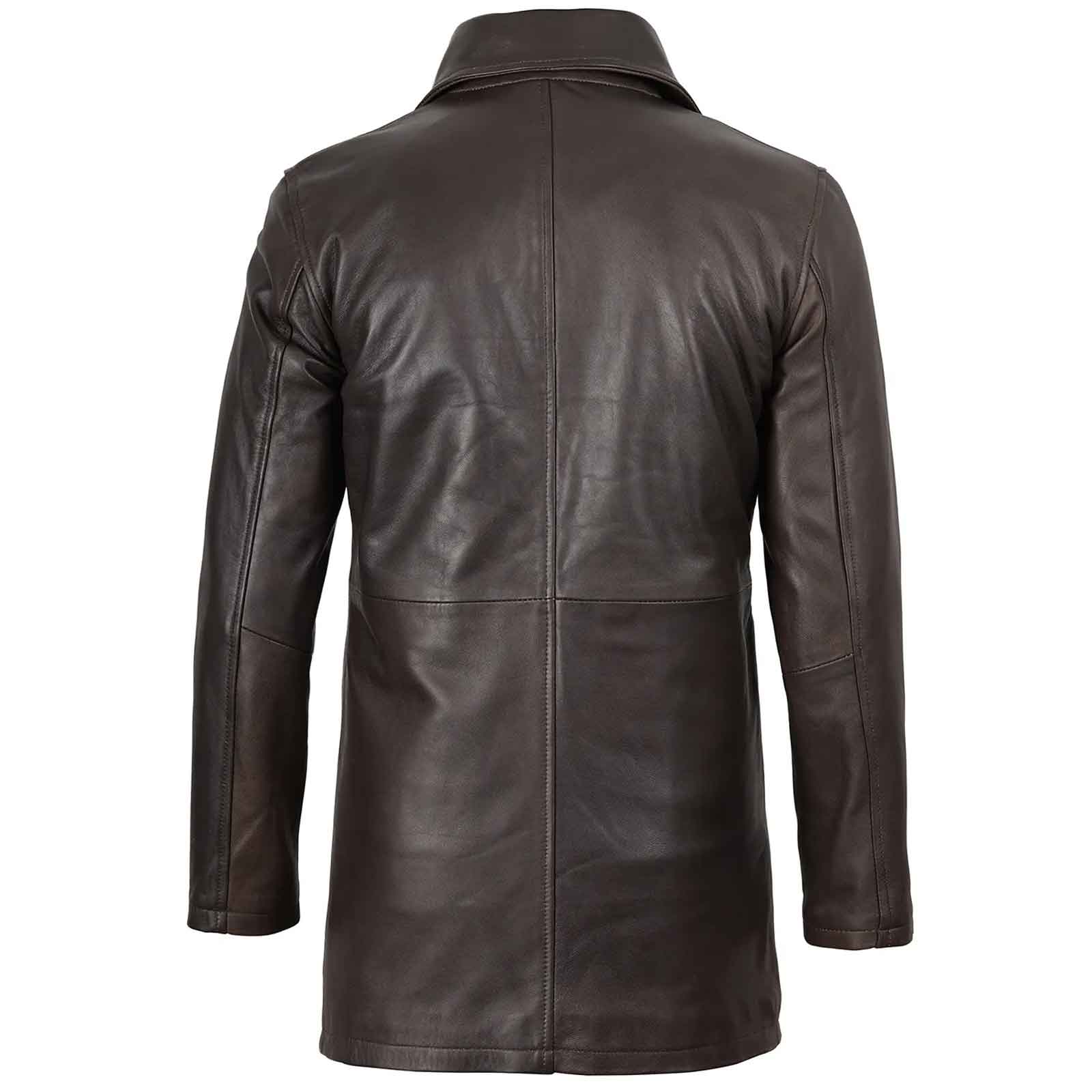 Handmade Vintage Men's Distressed Dark Brown Real Leather Car Coat | Regals Leather