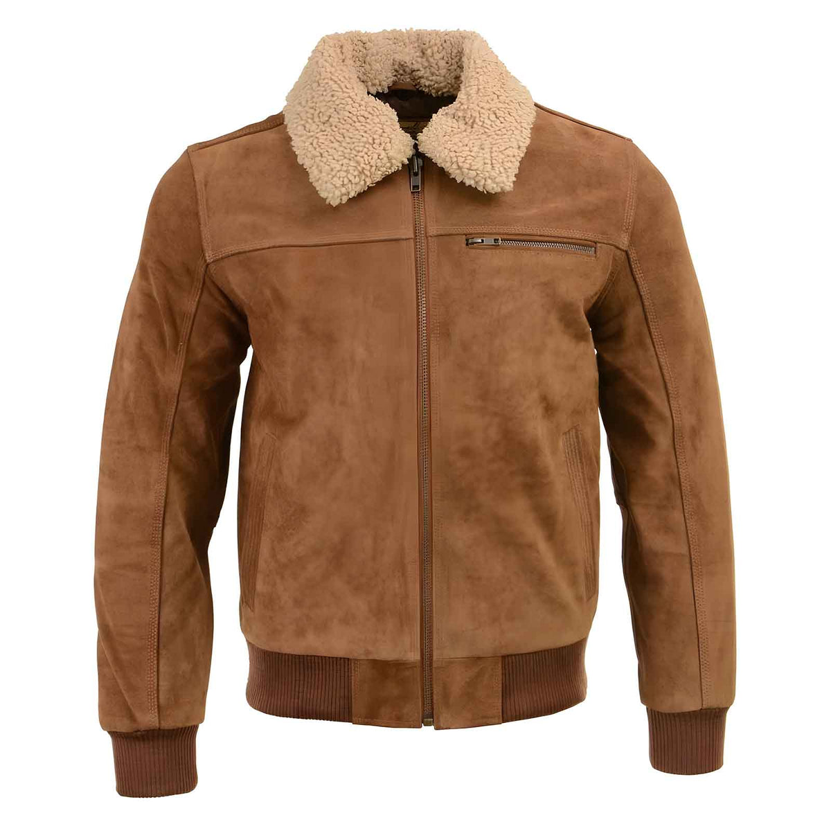 Men’s Suede Leather Vintage Bomber Jacket with Shearling Collar – Classic Aviator Style