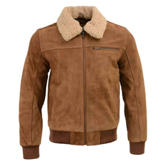 Men’s Suede Leather Vintage Bomber Jacket with Shearling Collar – Classic Aviator Style