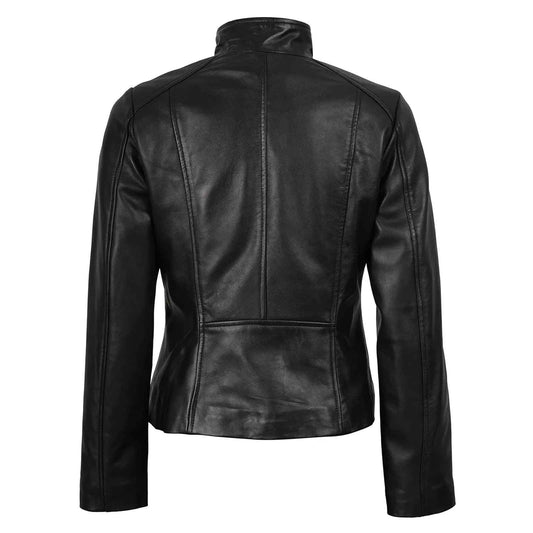Women’s Black Leather Motorcycle Jacket | Cafe Racer Biker Design