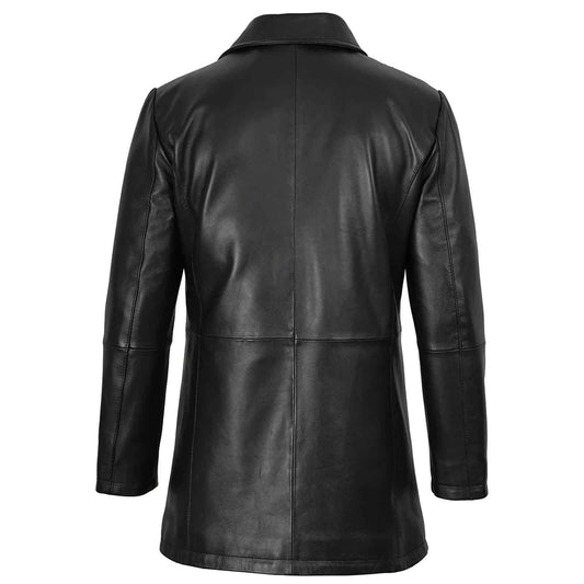 Regals Leather Vintage Glen Men's Black Genuine Leather Car Coat