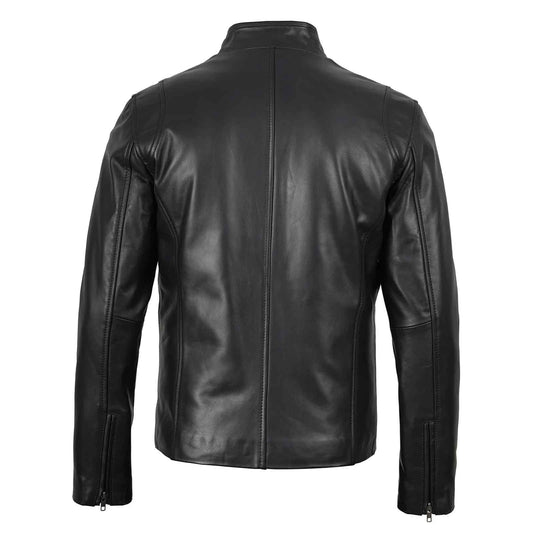 Regals Leather Men's Black Cafe Racer Real Leather Jacket
