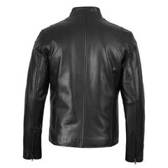 Regals Leather Men's Black Cafe Racer Real Leather Jacket