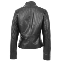 Women’s Black Leather Casual Jacket with Standing Collar – Regals Leather