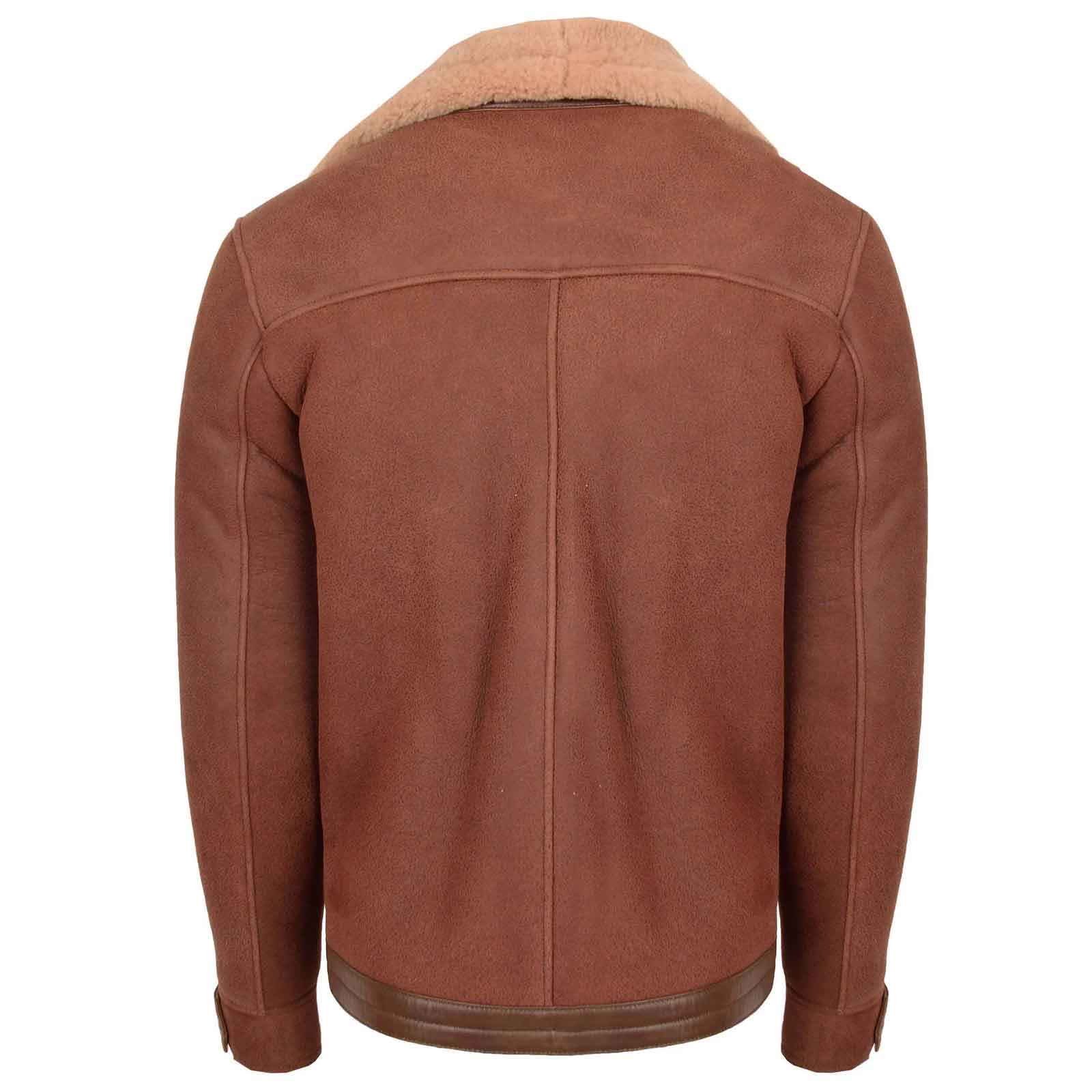 Men’s Sheepskin Aviator Jacket – Dustin Brown Ginger Cross Zip Biker Style | Regals Leather