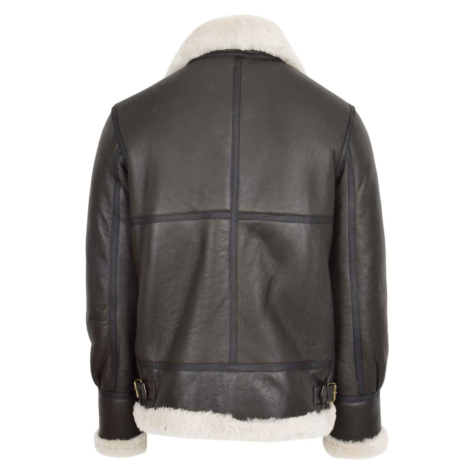 Men’s Genuine Sheepskin B3 Bomber Jacket – Regals Leather Brown/White Aviator