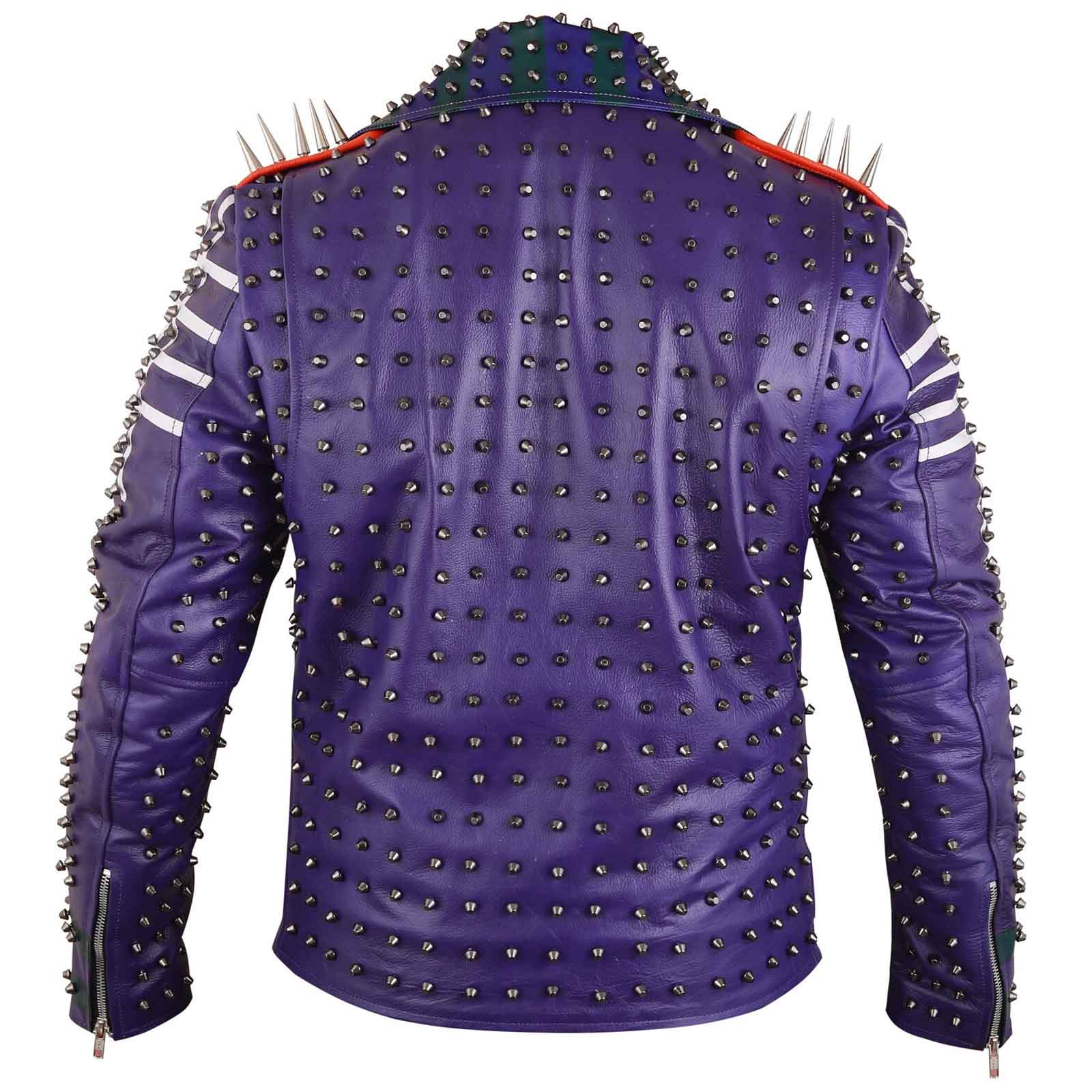 Men's Purple Spiked Leather Jacket | Studded Biker Coat for Punk & Gothic Style