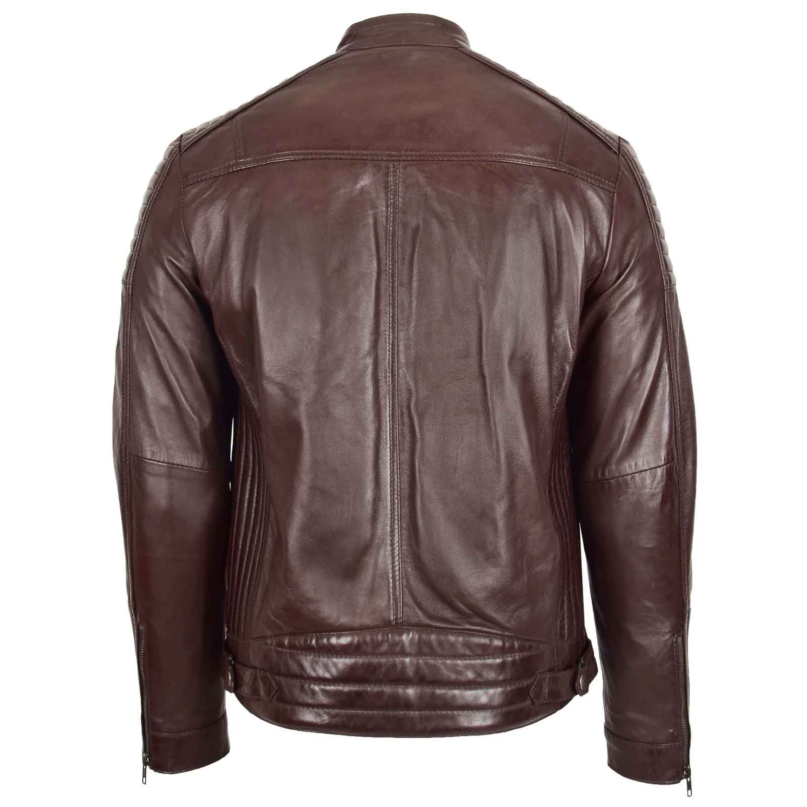 Regals Leather Men’s Brown Café Racer Jacket – Ron Quilted Biker Design