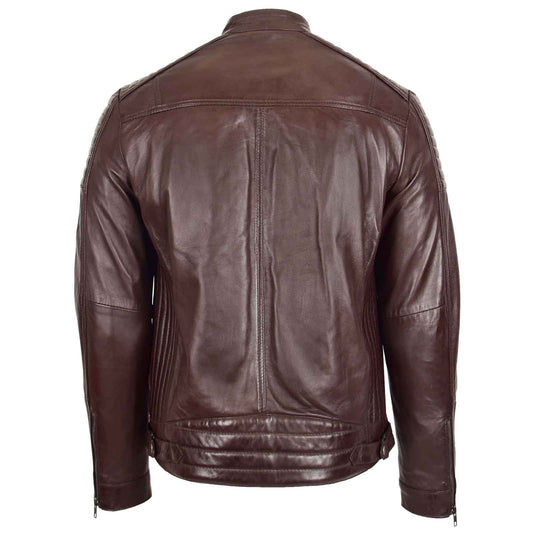 Regals Leather Men’s Brown Café Racer Jacket – Ron Quilted Biker Design
