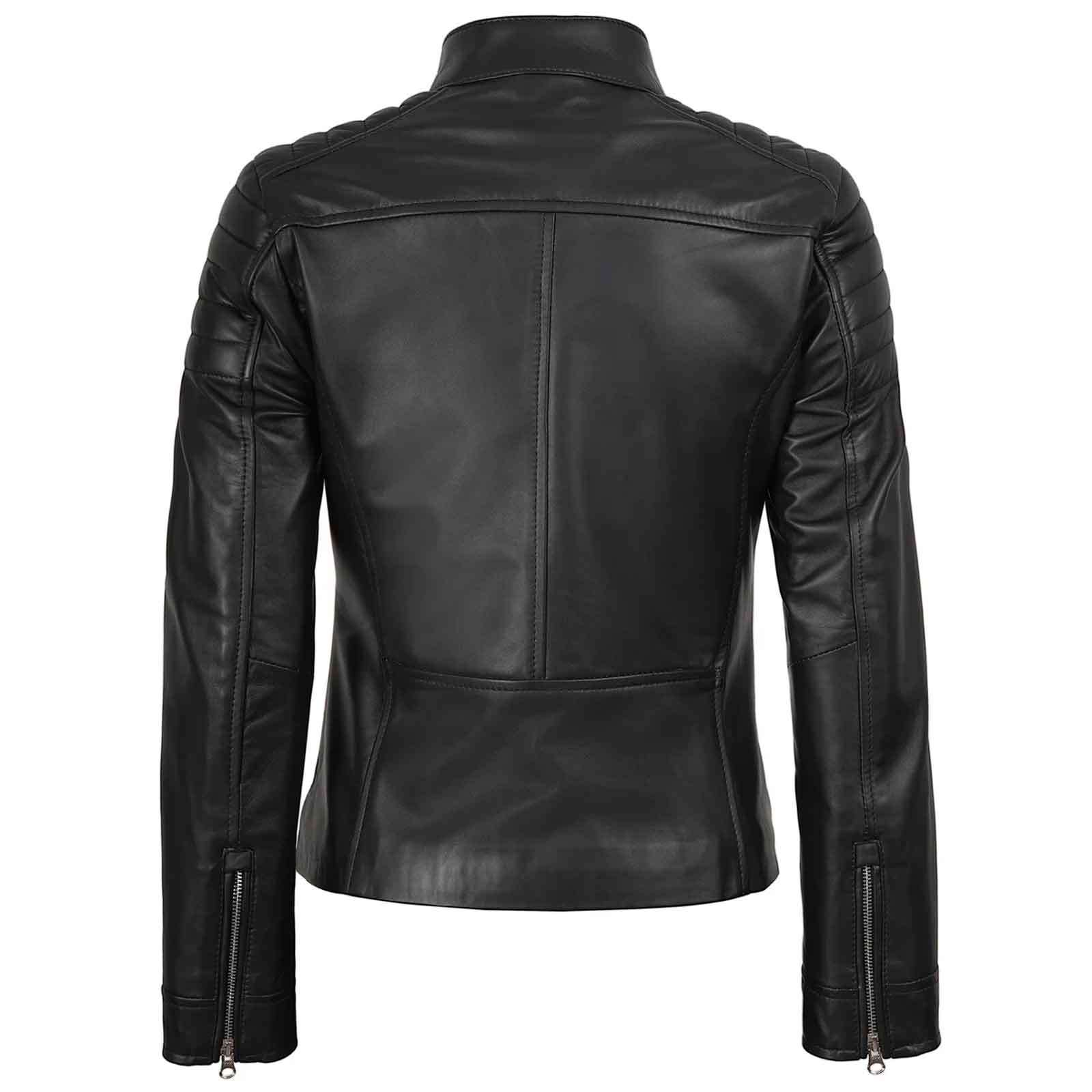 Vintage Women's Black Cafe Racer Lambskin Leather Jacket | Regals Leather