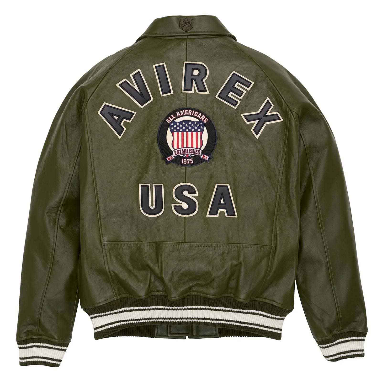 Best Seller Men’s Iconic Avirex Leather Jacket Olive Green Leather Bomber Jacket Aviator Style