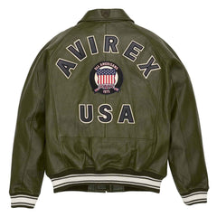 Best Seller Men’s Iconic Avirex Leather Jacket Olive Green Leather Bomber Jacket Aviator Style