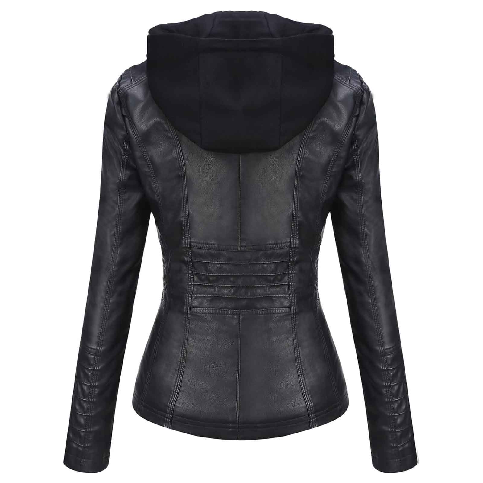 Tanming Women’s Faux Leather Jacket with Removable Hood – Stylish PU Moto Biker Coat for Fall & Winter