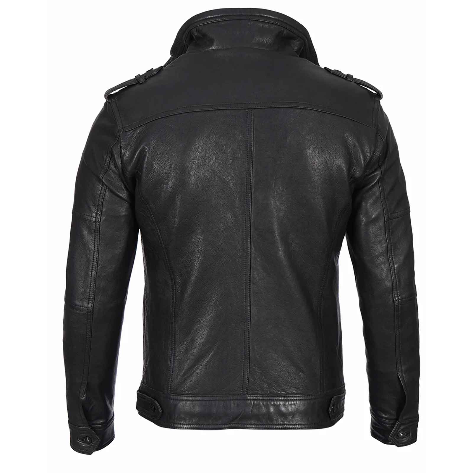 Men's Black Waxed Cafe Racer Style Lambskin Leather Jacket Regals Leather