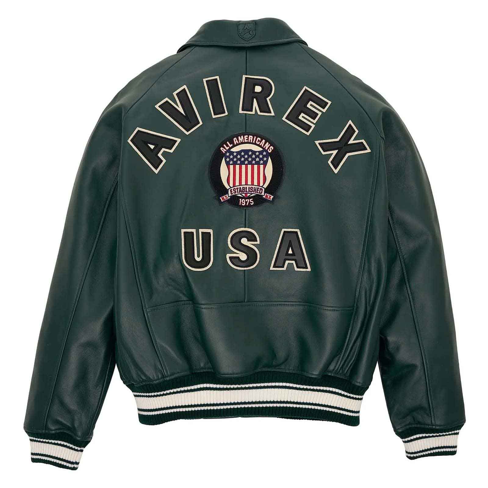 Best Seller Men’s Iconic Avirex Leather Jacket Dark Green Leather Bomber Jacket Aviator Style