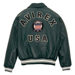 Best Seller Men’s Iconic Avirex Leather Jacket Dark Green Leather Bomber Jacket Aviator Style