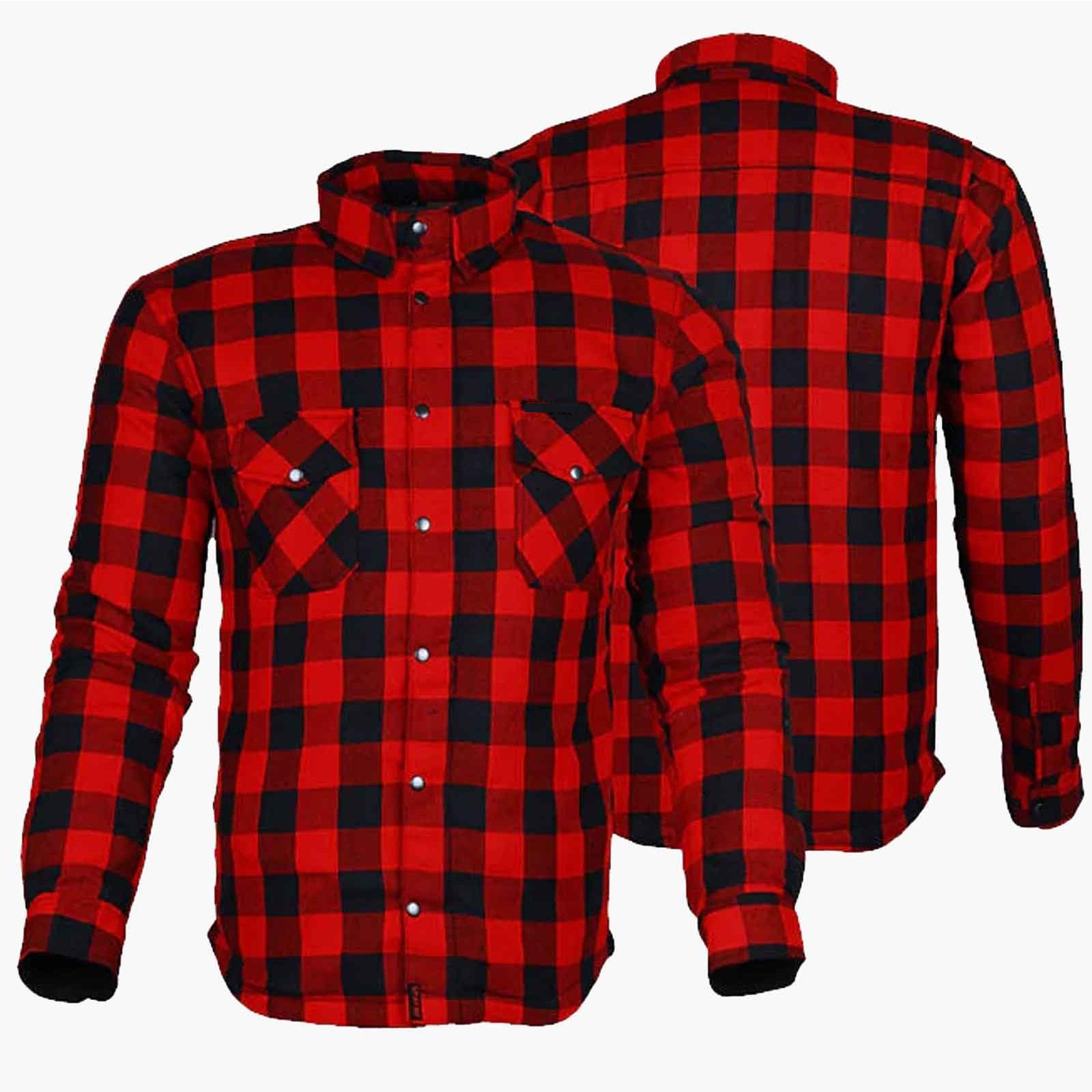 Regals Leather EXO Red/Black Motorcycle Flannel with Kevlar Armor – Protective Riding Shirt for Men