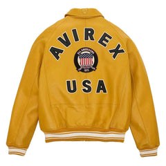 Best Quality Men’s Iconic Avirex Leather Jacket Yellow Leather Bomber Jacket Aviator Style