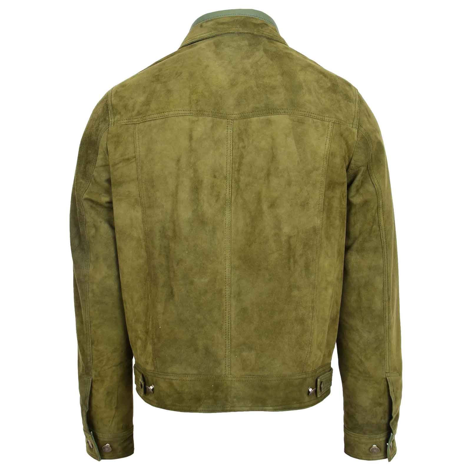 Men’s Real Suede Trucker Harrington Jacket – Daryl Green Goat Suede Classic