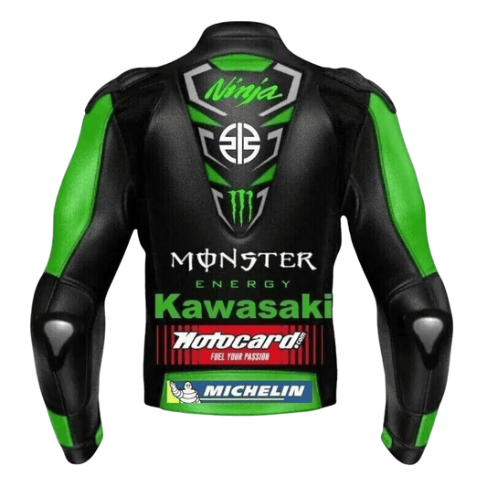 Premium Handmade Motorcycle Leather Jacket – Kawasaki Inspired Ninja Style for Men