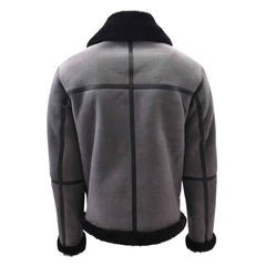Regals Leather Men’s Grey RAF Sheepskin Bomber Jacket | RAF Aviator Jacket with Black Shearling