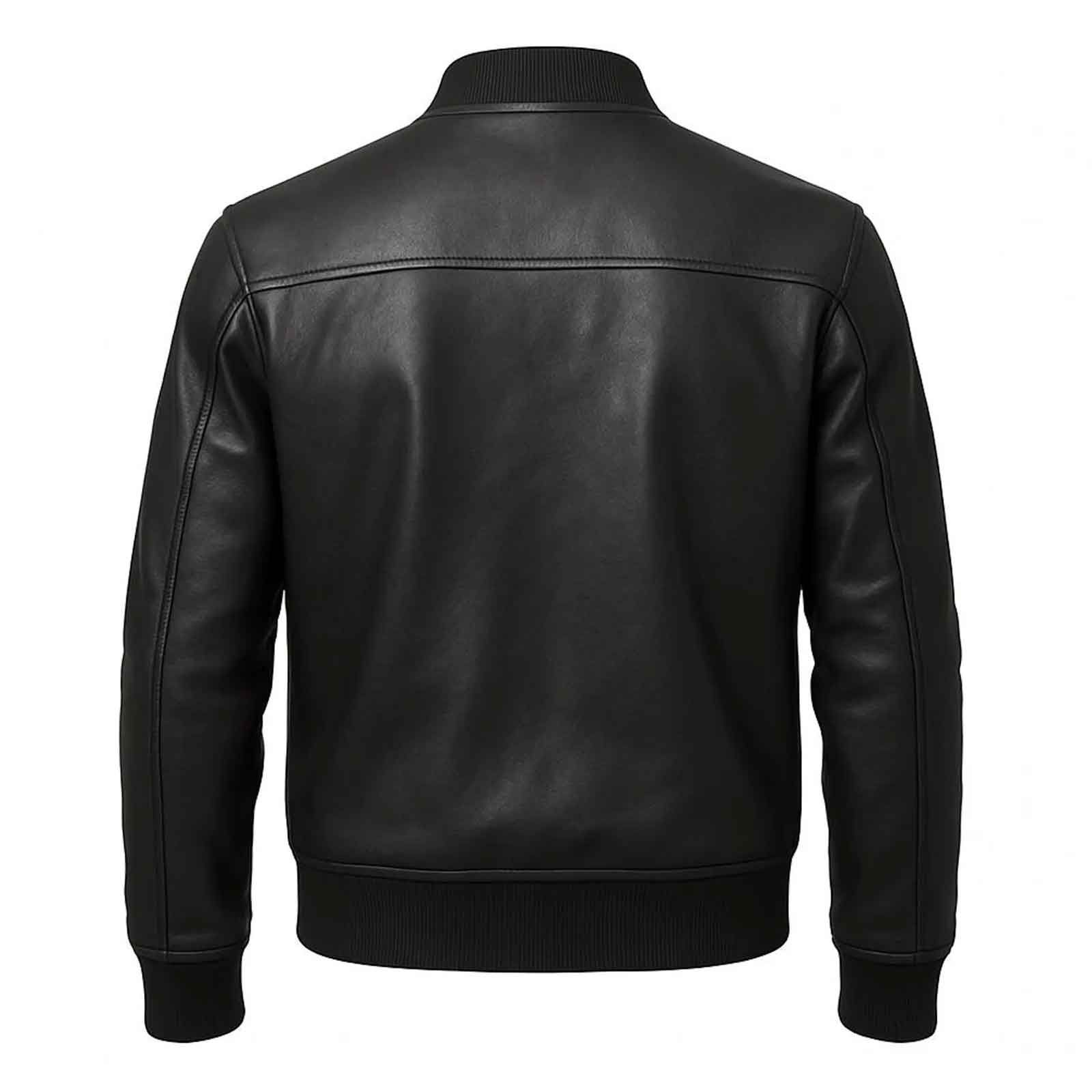 Men’s Slim Fit Black Leather Bomber Jacket – Timeless Handcrafted Fashion
