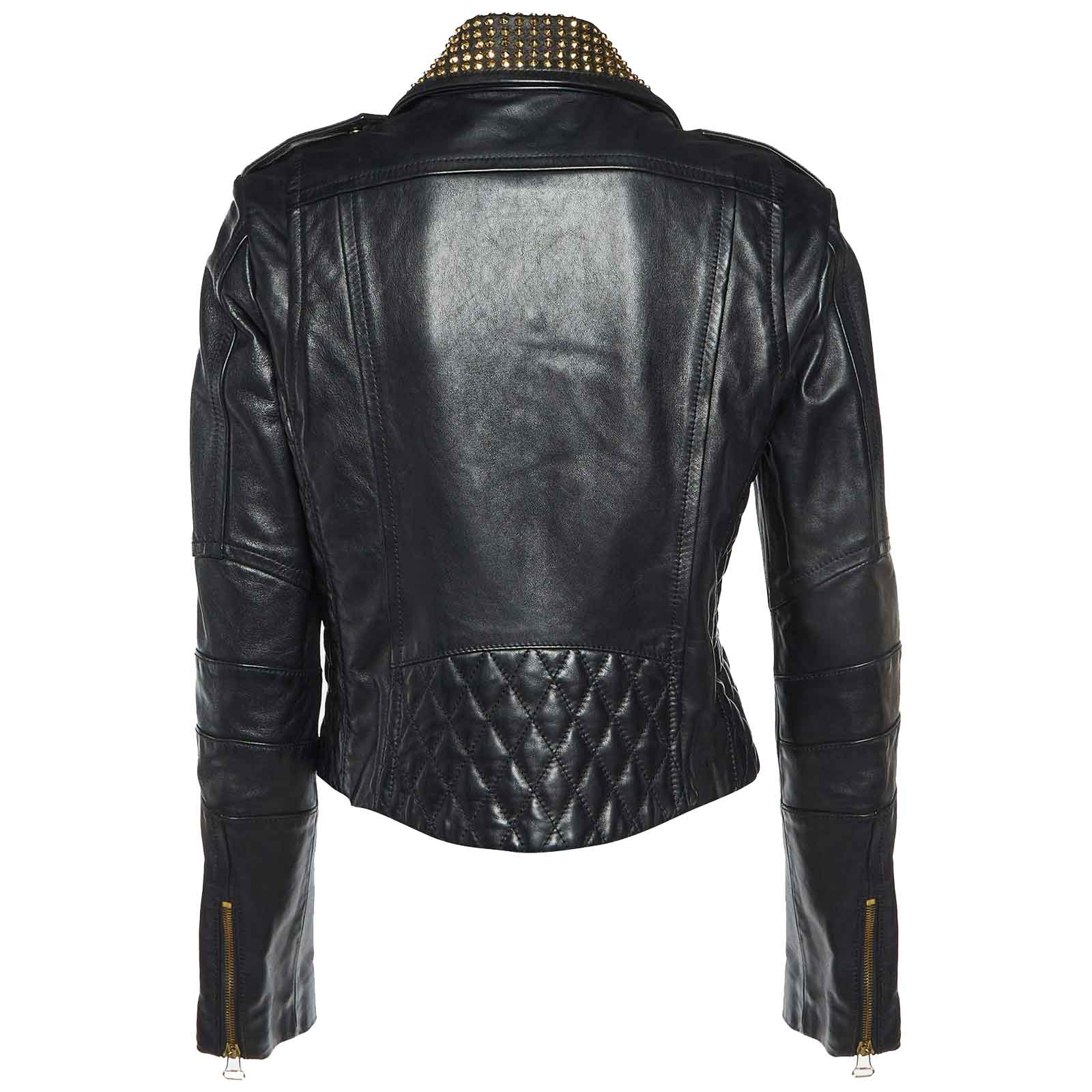 Pierre Balmain Studded Biker Jacket | Black Genuine Leather Designer Moto Coat