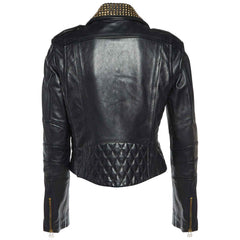 Pierre Balmain Studded Biker Jacket | Black Genuine Leather Designer Moto Coat