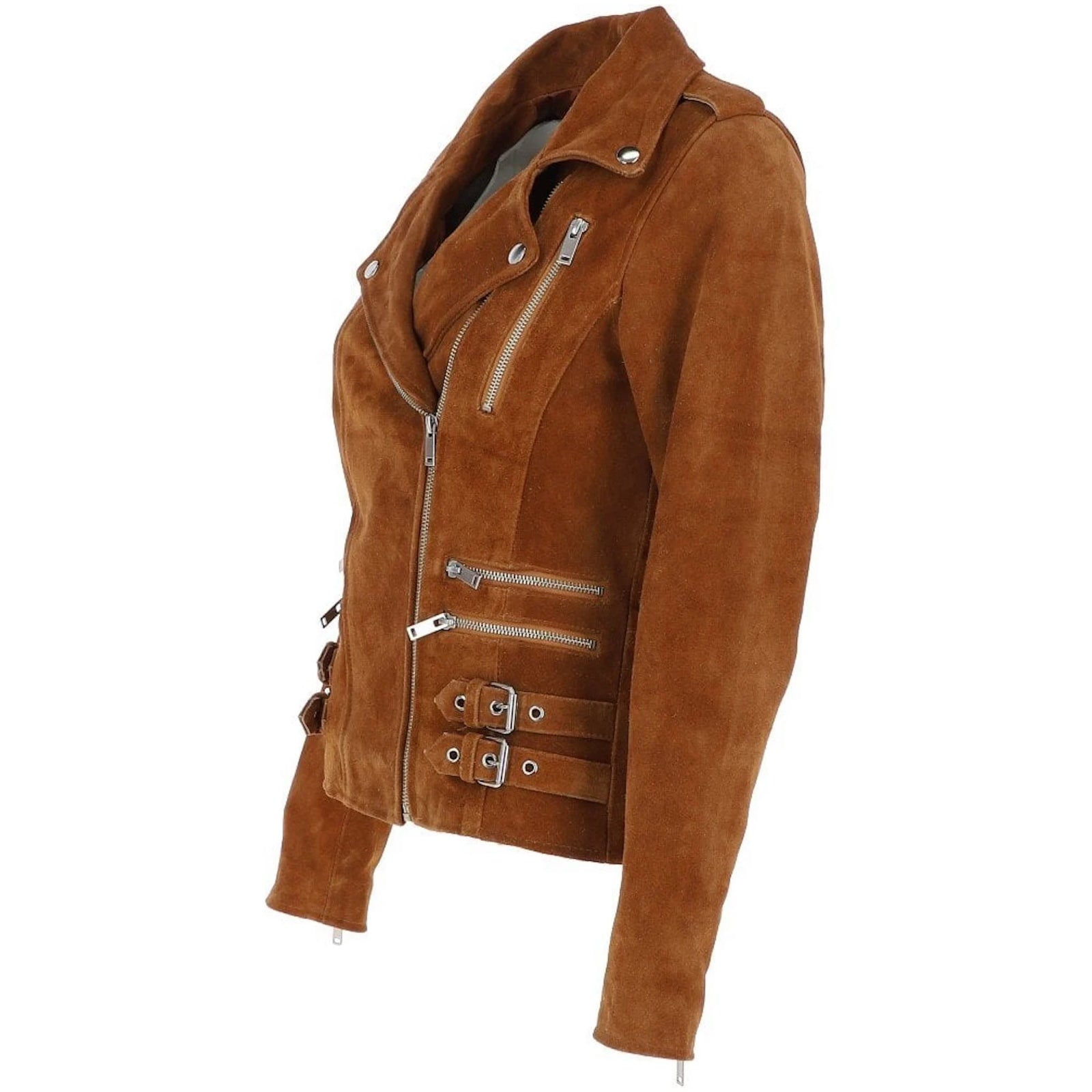 Women's Vintage Brown Suede Biker Jacket – 90s Style Handmade Leather Coat, Fully Lined, Perfect Gift