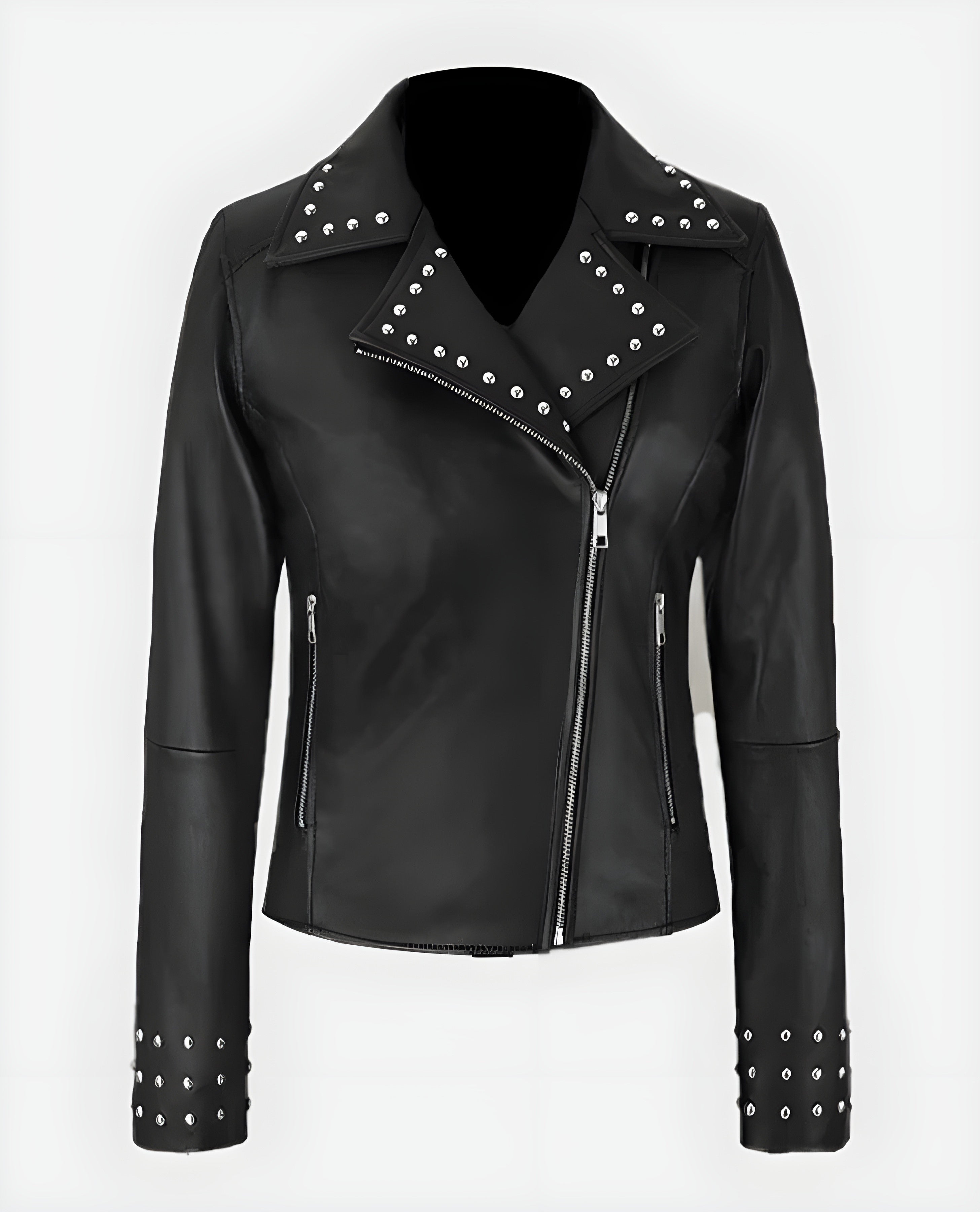 Women’s Eva Studded Leather Jacket | Stylish Biker Moto Outerwear