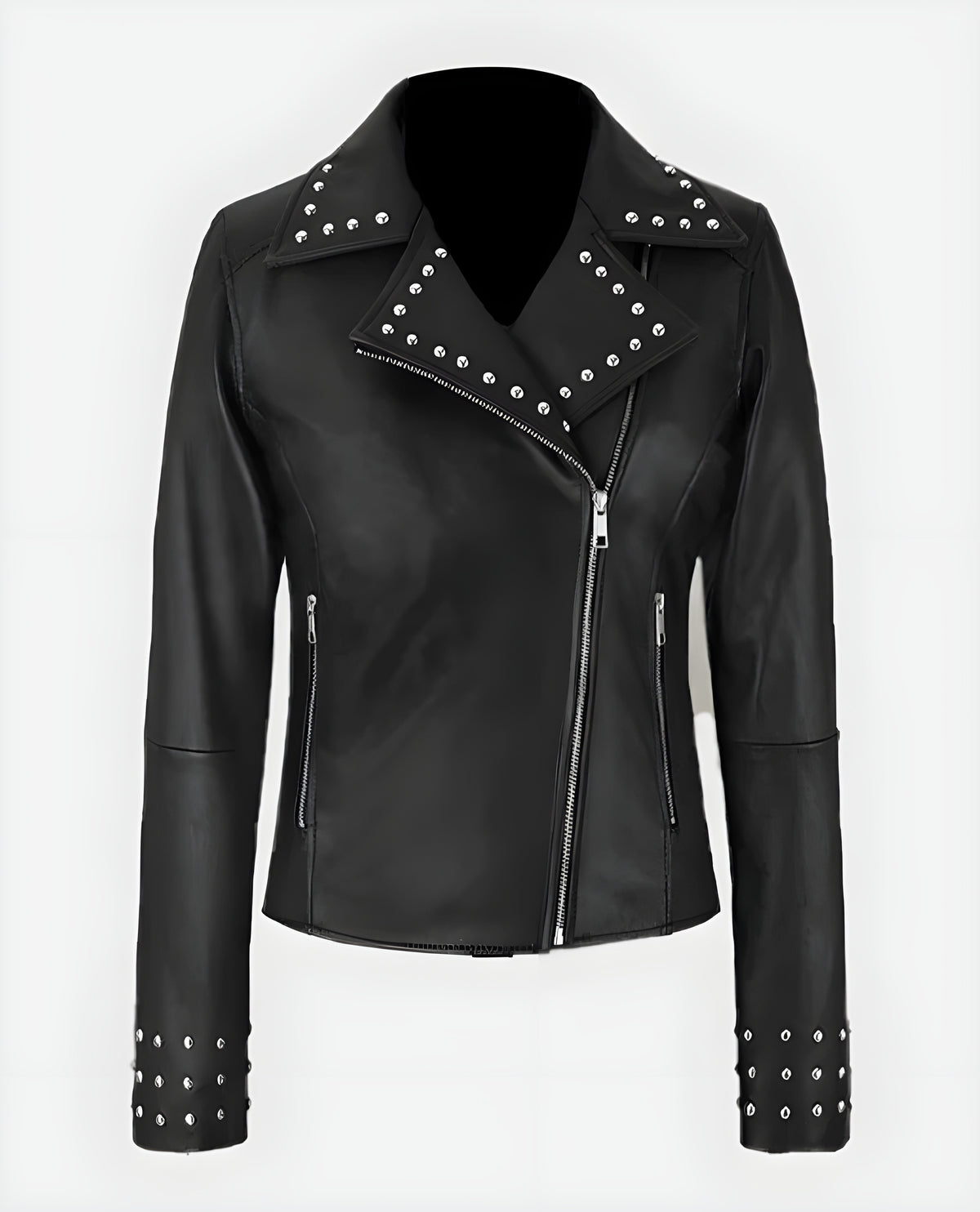 Women’s Eva Studded Leather Jacket | Stylish Biker Moto Outerwear