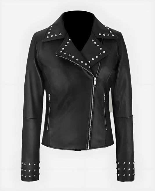 Women’s Eva Studded Leather Jacket | Stylish Biker Moto Outerwear