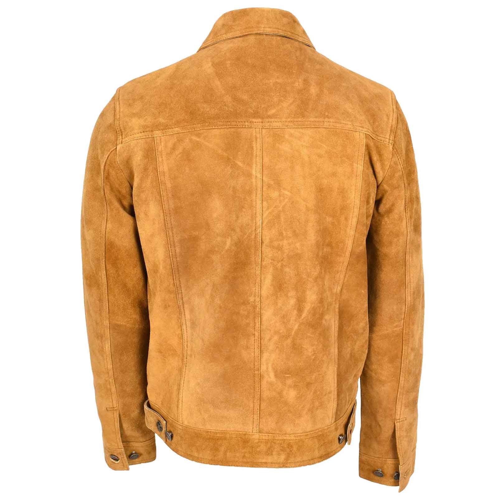 Men’s Real Suede Trucker Jacket – Lee Rider Style Timmy Tan Leather Jacket
